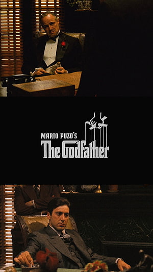 The Godfather Movie Poster Featuring Vito and Michael Corleone in Classic Office Scenes HD phone wallpaper