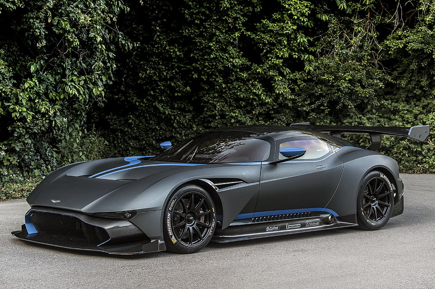 Aston Martin Vulcan Track Car in Matte Grey with Blue Accents HD wallpaper