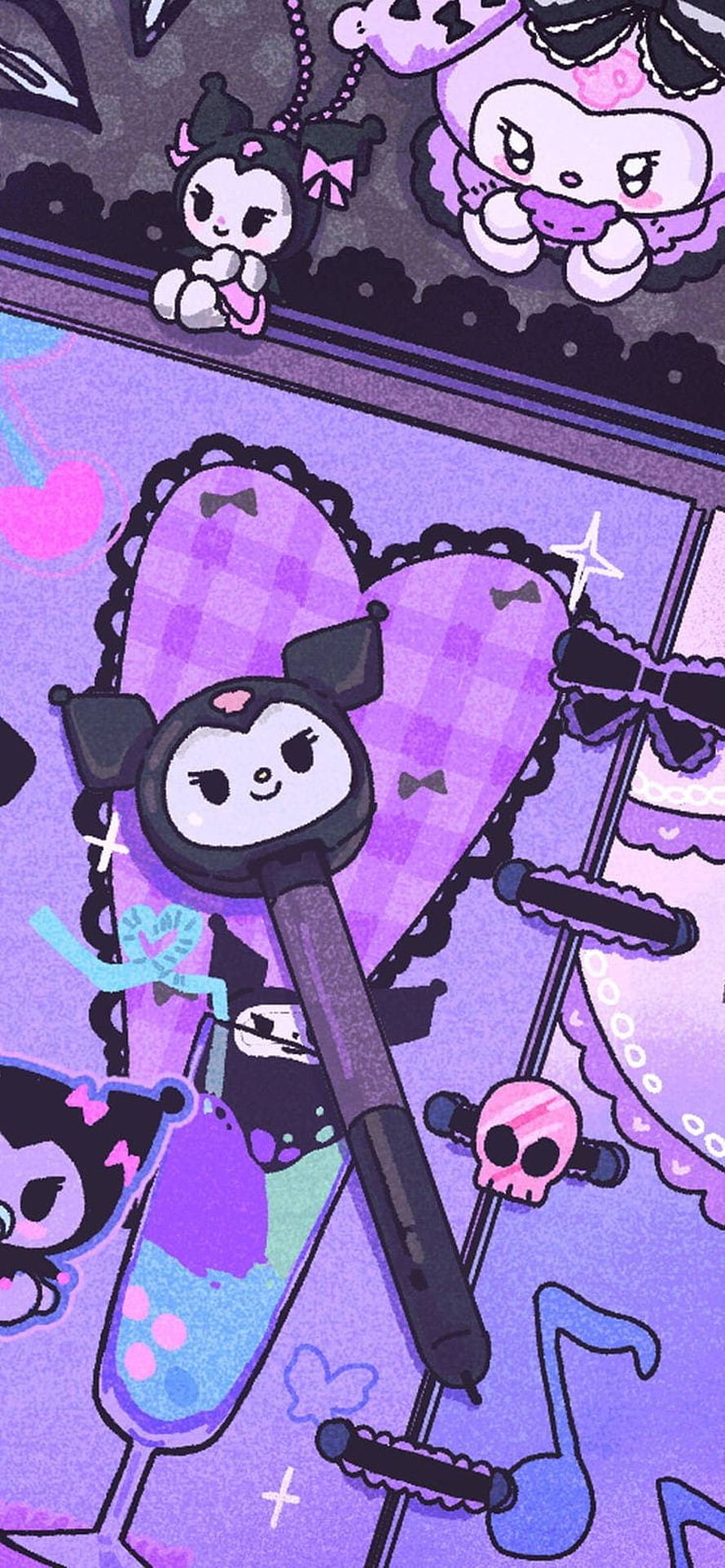 Cute Kuromi and My Melody K-pop Light Stick Illustration in Purple HD phone wallpaper
