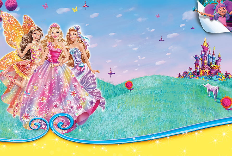 Barbie Fairytopia Magic of the Rainbow Movie Characters in Enchanted Forest Landscape HD wallpaper