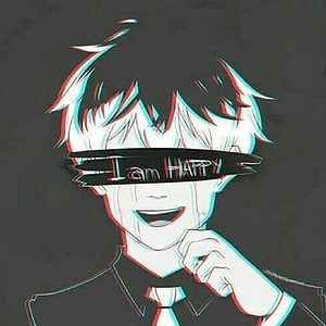 Anime Boy With Glitch Effect And I Am Happy Text Over Eyes HD phone wallpaper