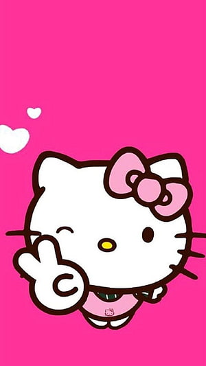 Cute Hello Kitty Winking and Making Peace Sign on Vibrant Pink Background HD phone wallpaper