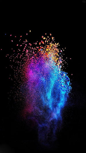 Vibrant Multicolored Powder Explosion on Black Background HD phone wallpaper