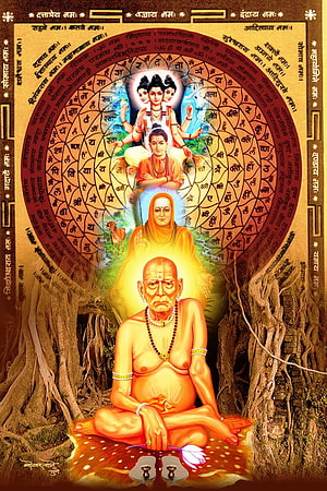 Swami Samarth Meditation Artwork with Sanskrit Mantra Mandala and Divine Figures HD phone wallpaper