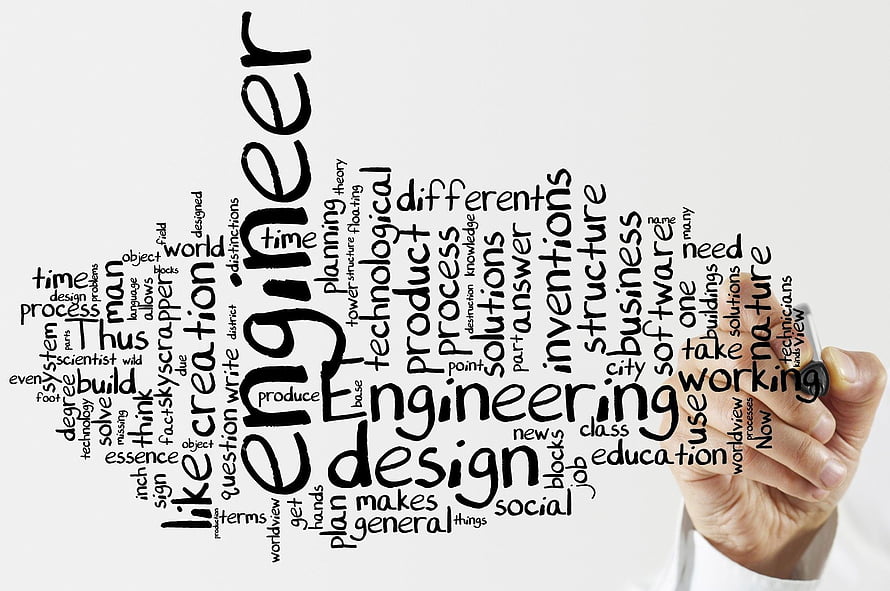 Hand Writing Engineering Design Word Cloud on White Surface HD wallpaper