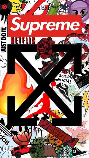 Supreme Graffiti Collage Wallpaper with Streetwear Brand Logos and Pop Culture Icons HD phone wallpaper