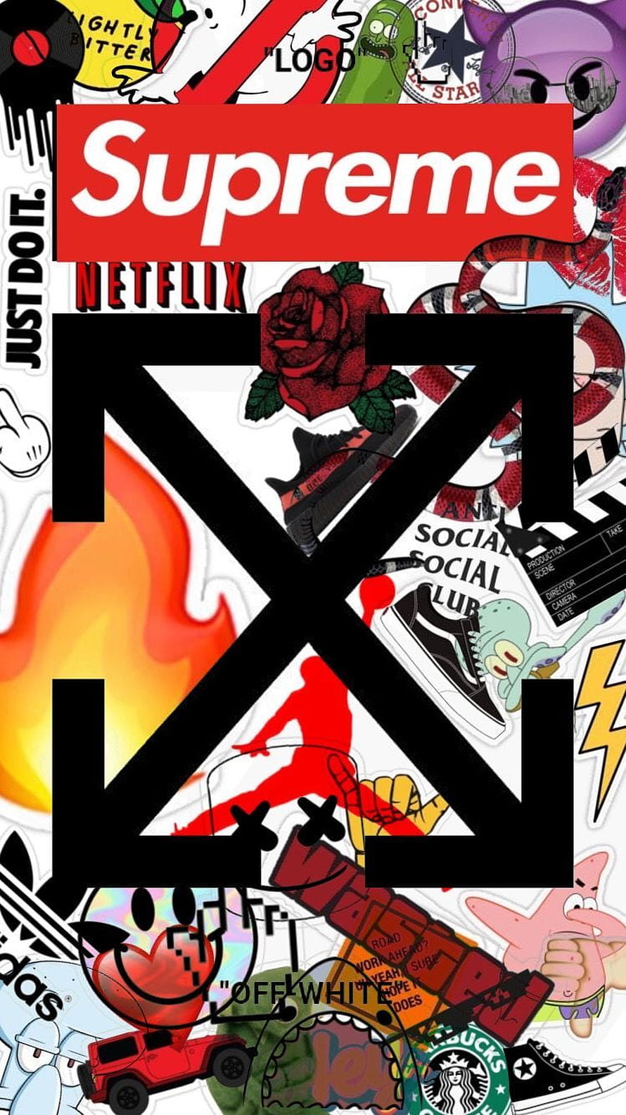 Supreme Graffiti Collage Wallpaper with Streetwear Brand Logos and Pop Culture Icons HD phone wallpaper