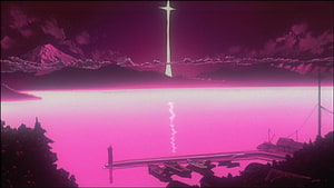 Neon Genesis Evangelion: The End of Evangelion Lake Scene with Towering Light Beam HD wallpaper