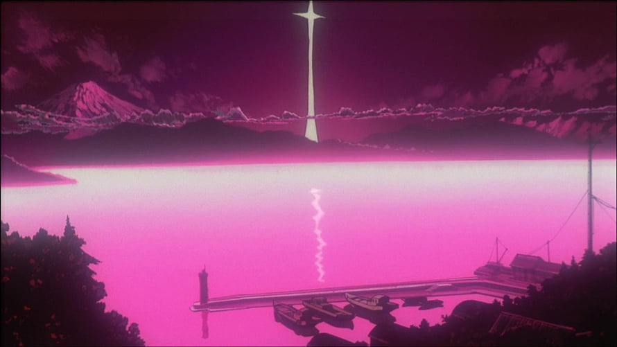 Neon Genesis Evangelion: The End of Evangelion Lake Scene with Towering Light Beam HD wallpaper