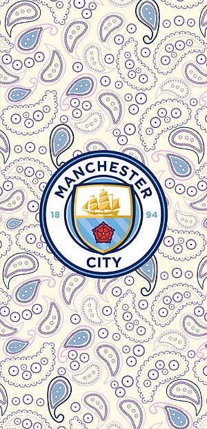 Manchester City Football Club Crest on Vintage Paisley Pattern Background, Man City Third Kit - (Paisley). Manchester city , Manchester city, City HD phone wallpaper