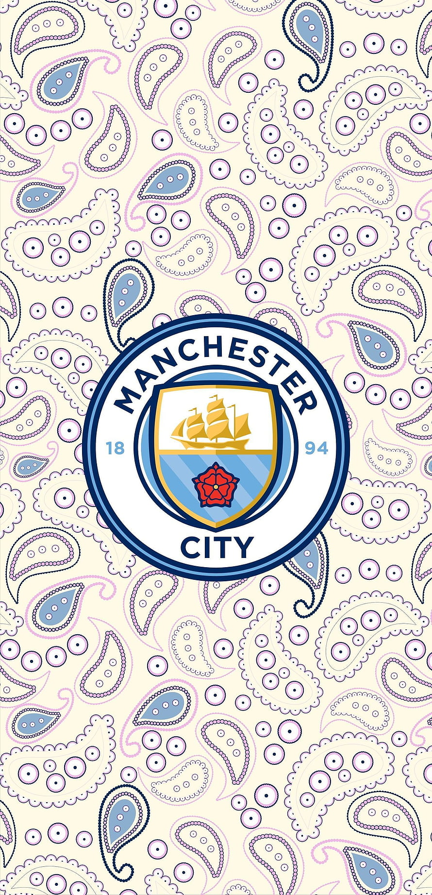 Manchester City Football Club Crest on Vintage Paisley Pattern Background, Man City Third Kit - (Paisley). Manchester city , Manchester city, City HD phone wallpaper