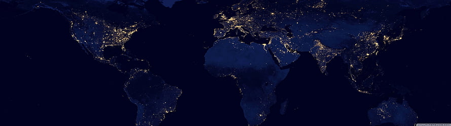 World Map at Night with City Lights from Space HD wallpaper