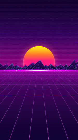 Neon Synthwave Sunset with Geometric Mountains and Perspective Grid Landscape HD phone wallpaper