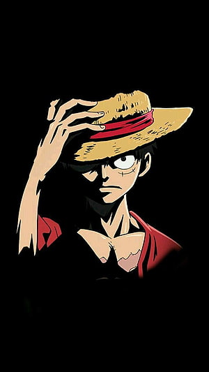Monkey D. Luffy from One Piece wearing straw hat with red sash against dark background HD phone wallpaper