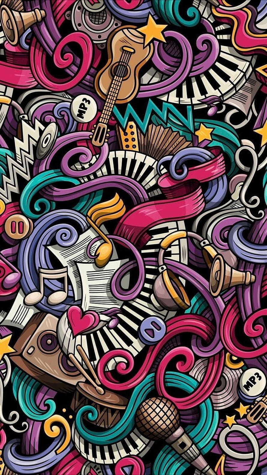 Colorful Music Instruments Doodle Art Wallpaper HD phone wallpaper