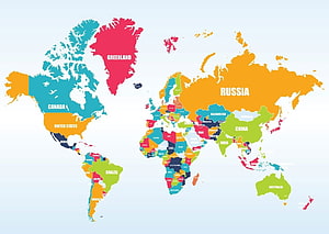 Vibrant Multicolor World Map Illustration Featuring All Continents and Countries HD wallpaper