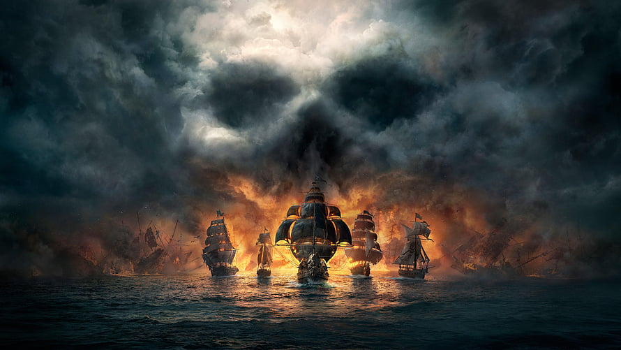 Dramatic Fantasy Naval Battle With Burning Ships And Stormy Seas HD wallpaper