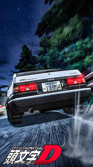 Toyota AE86 Trueno Drifting at Night in Initial D Anime Style HD phone wallpaper