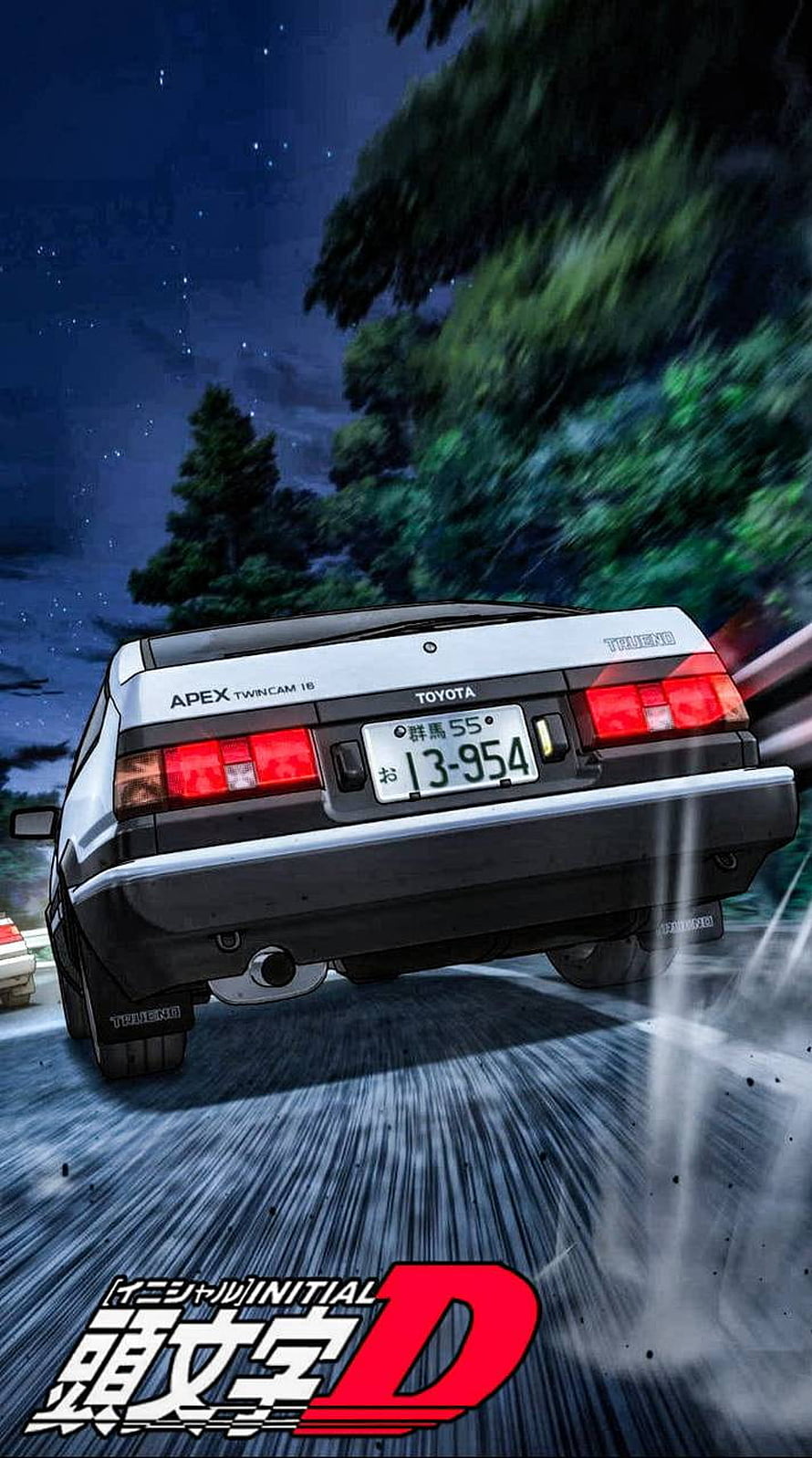 Toyota AE86 Trueno Drifting at Night in Initial D Anime Style HD phone wallpaper