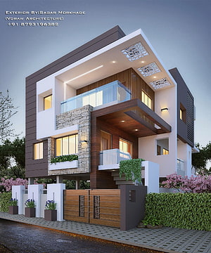 Contemporary Two-Story House Facade With Wood Accents And Stone Cladding HD phone wallpaper