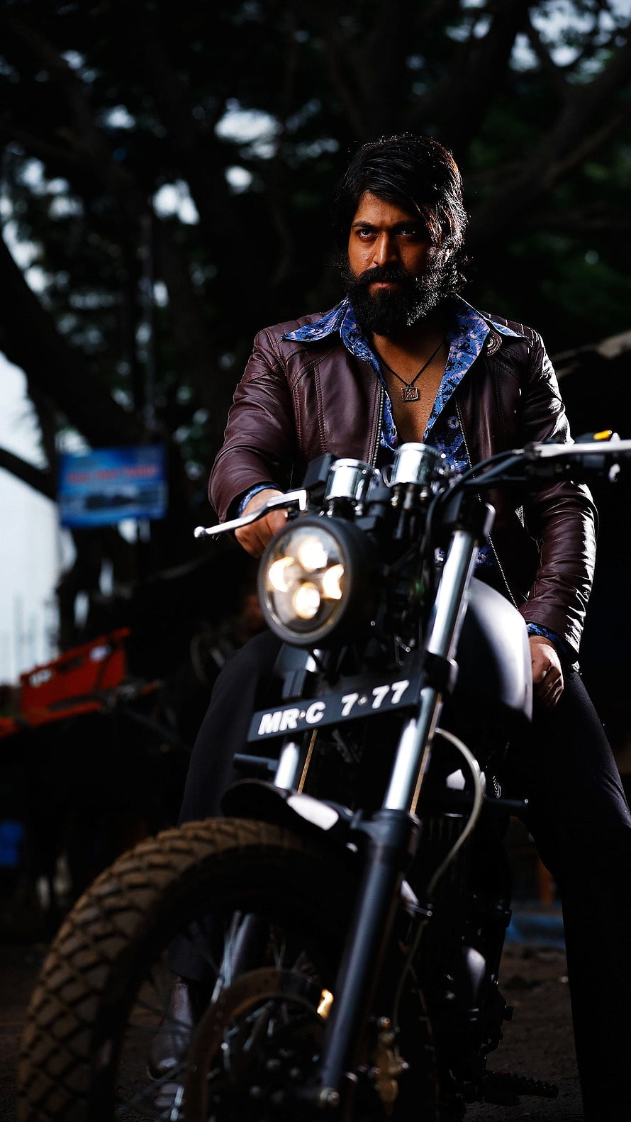 Man with beard riding a motorcycle in leather jacket and blue shirt, Kgf Hero, Yash, Attitude HD phone wallpaper