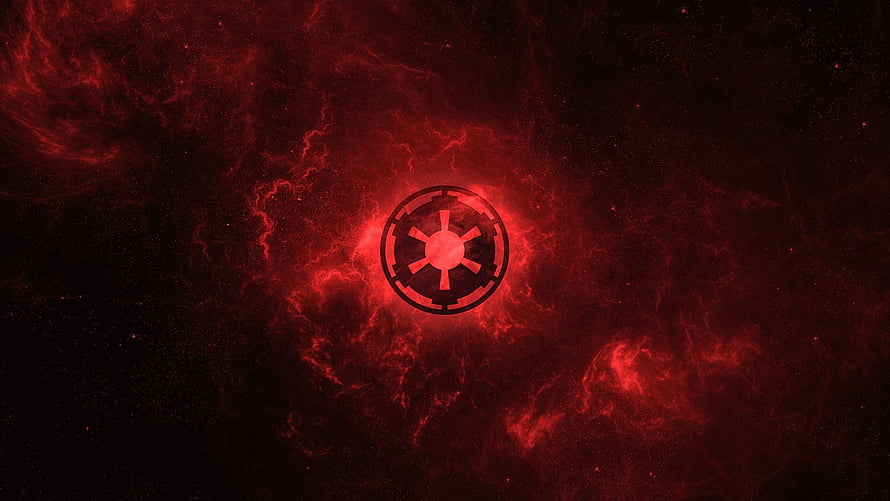 Star Wars Galactic Empire Emblem Glowing in Red Cosmic Nebula HD wallpaper