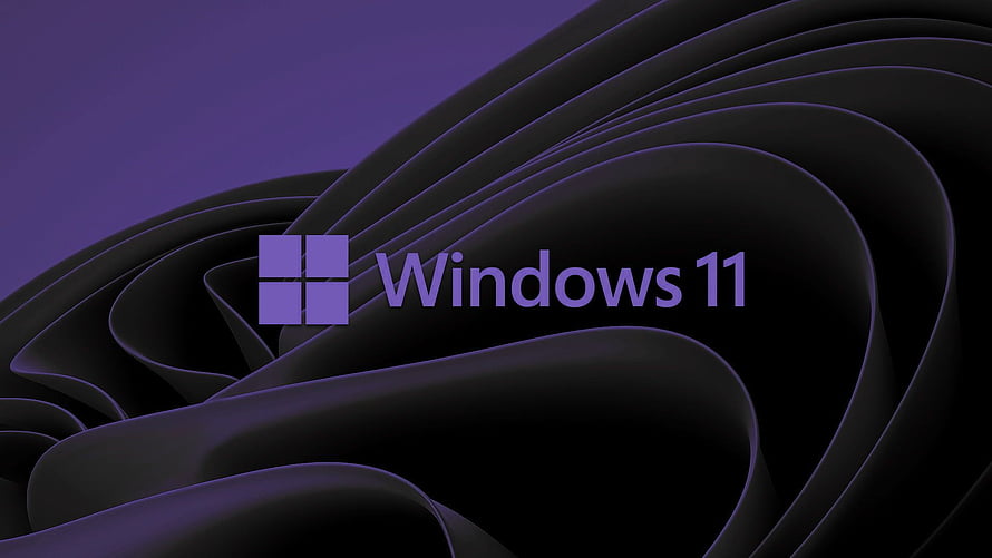 Windows 11 Purple Abstract Wave Design with Official Logo and Minimalist Dark Aesthetic HD wallpaper