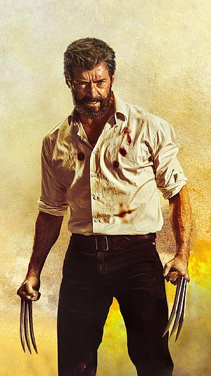 Logan Wolverine Character Portrait with Extended Claws and Bloodstained Shirt HD phone wallpaper