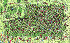 Where's Waldo Hidden in a Chaotic Hedge Maze with Hundreds of Tiny Figures HD wallpaper