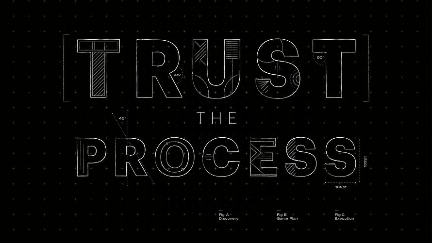 Trust The Process Blueprint Typography on Black Grid Background HD wallpaper