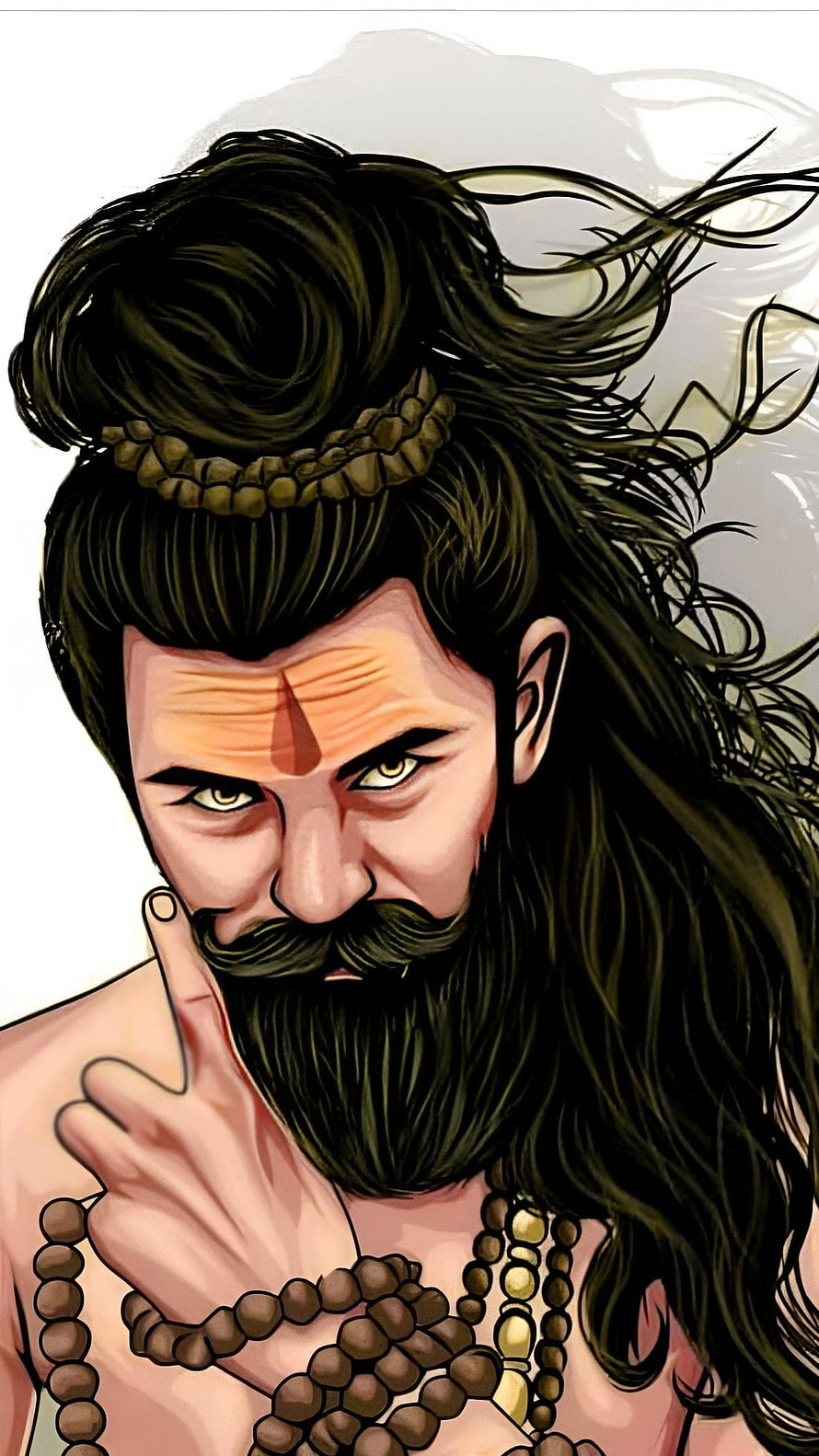 Portrait of a Hindu Sadhu with Topknot, Beard, and Rudraksha Beads HD phone wallpaper