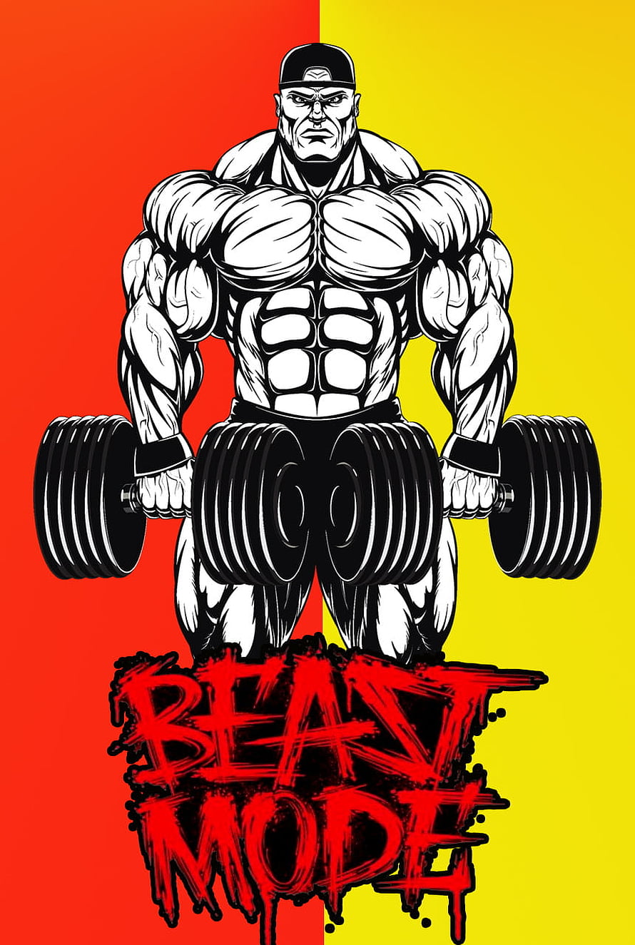 Beast Mode Bodybuilder Lifting Heavy Dumbbells Illustration HD phone wallpaper