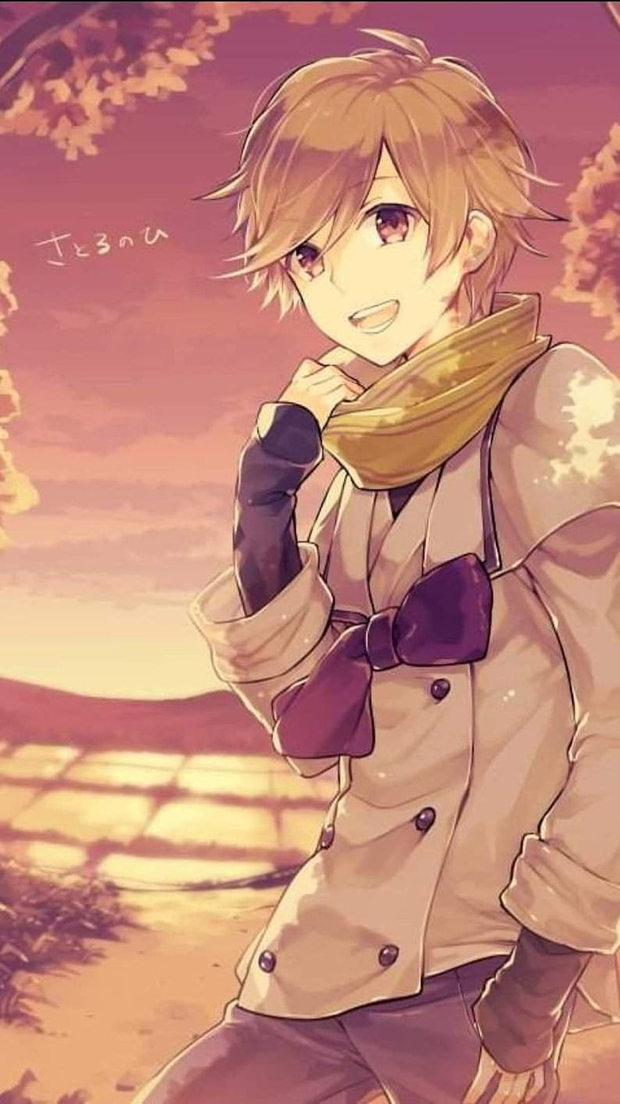 Anime Boy in School Uniform with Scarf at Sunset HD phone wallpaper
