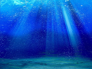 Sunlight Rays Piercing Through Deep Blue Ocean Water With Bubbles HD wallpaper