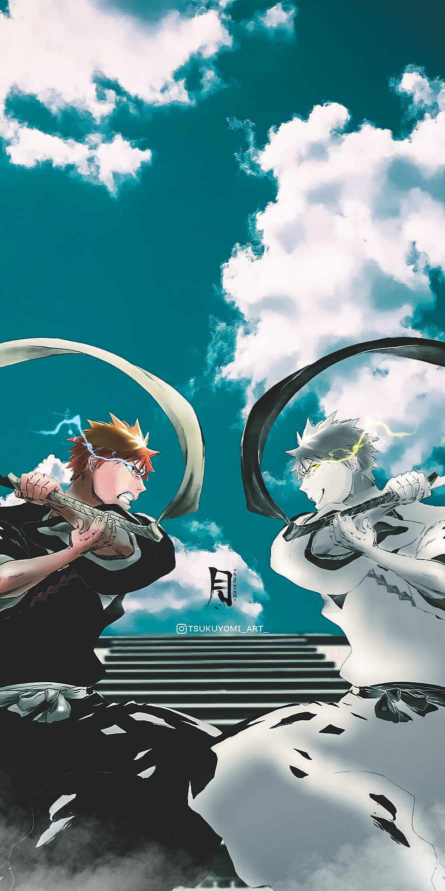 Ichigo Kurosaki and White Ichigo Confrontation in Bleach Anime Artwork HD phone wallpaper