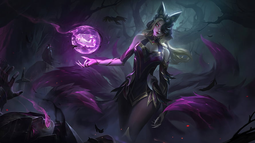 Ahri Spirit Blossom League of Legends Dark Fantasy Artwork HD wallpaper