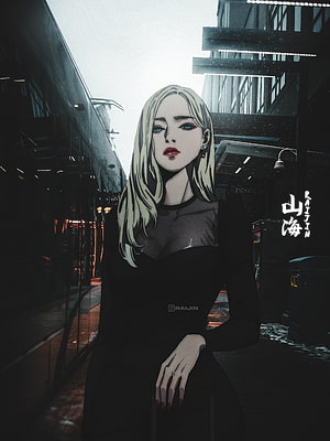 Blonde Woman in Black Dress Standing in Dark Urban Alley at Night, Shelly, Animeedits, Manwha, Windbreaker, Animexreality HD phone wallpaper