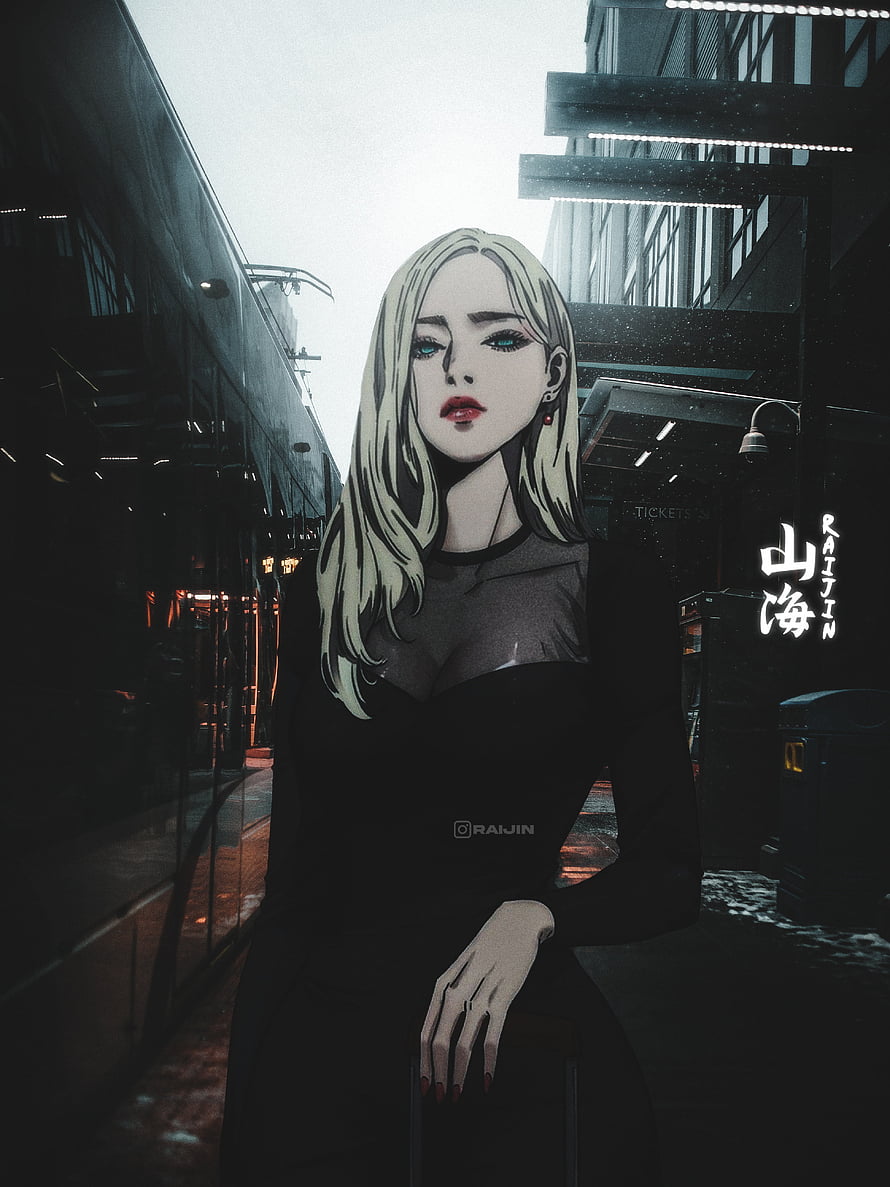 Blonde Woman in Black Dress Standing in Dark Urban Alley at Night, Shelly, Animeedits, Manwha, Windbreaker, Animexreality HD phone wallpaper