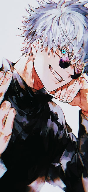 Gojo Satoru Anime Character Portrait With White Hair And Glasses HD phone wallpaper