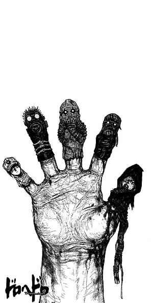 Dorohedoro manga art featuring a monstrous hand with creature fingers and dark ink illustration HD phone wallpaper