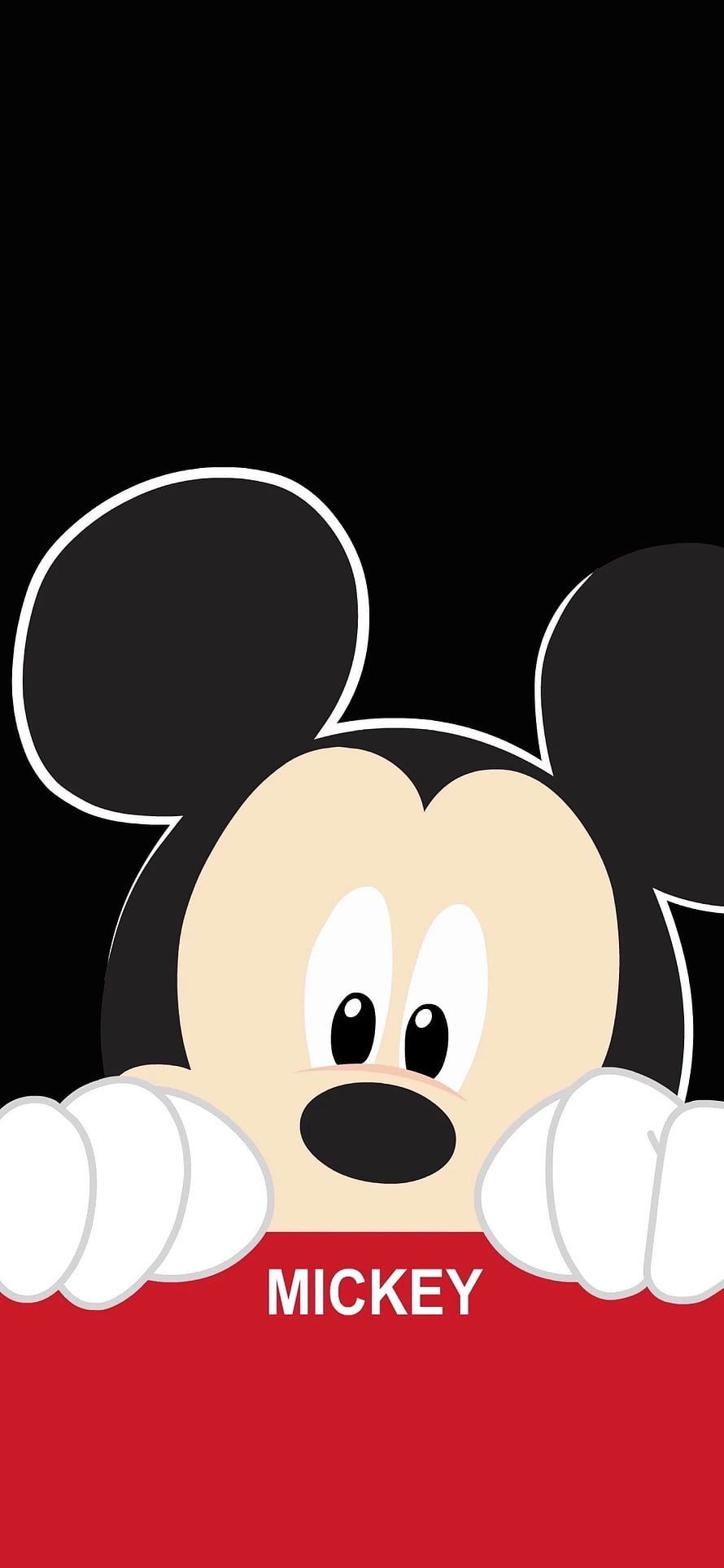 Mickey Mouse Peeking Over Red Banner on Black Background HD phone wallpaper