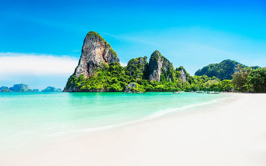 Tropical Island Beach With Limestone Karsts And Turquoise Water HD wallpaper