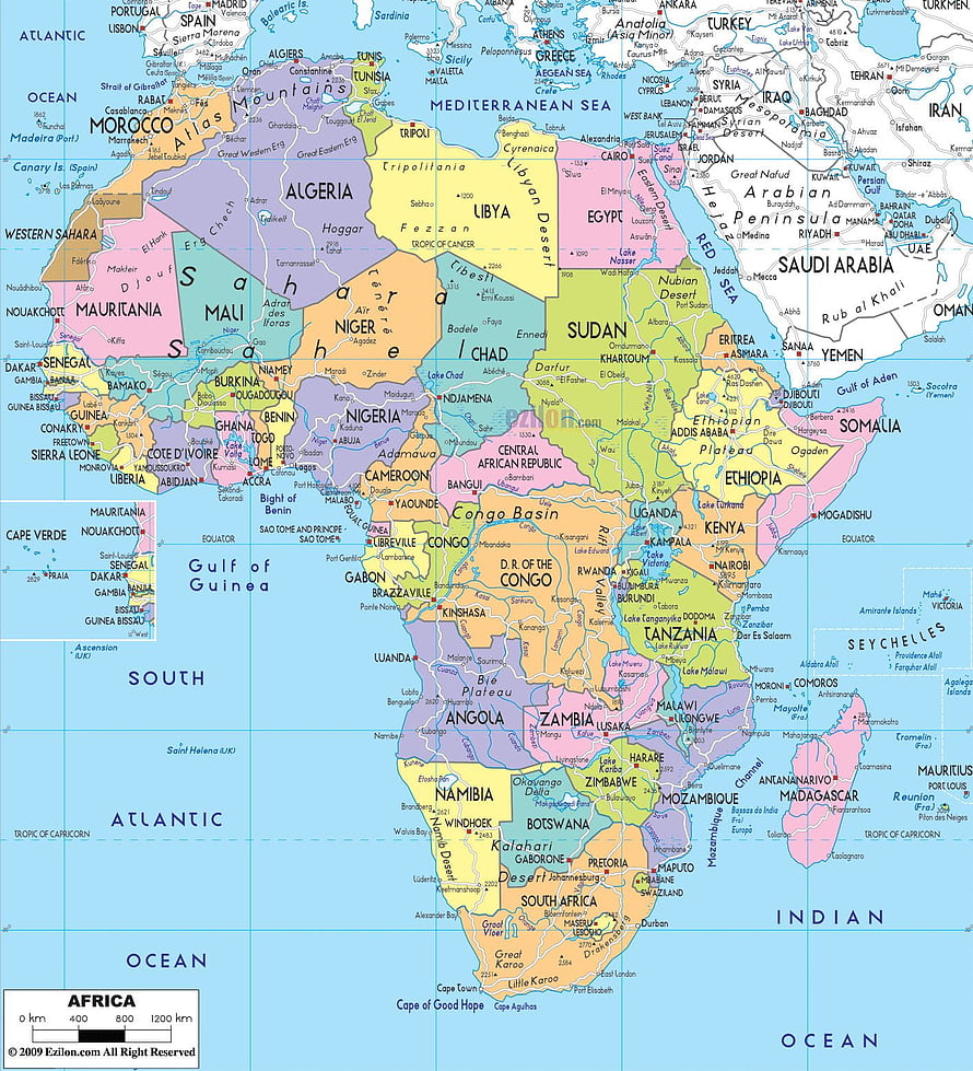 Detailed Political Map of Africa with Country Borders and Major Cities HD phone wallpaper