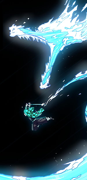 Tanjiro Kamado Water Breathing Dragon Anime Wallpaper HD phone wallpaper
