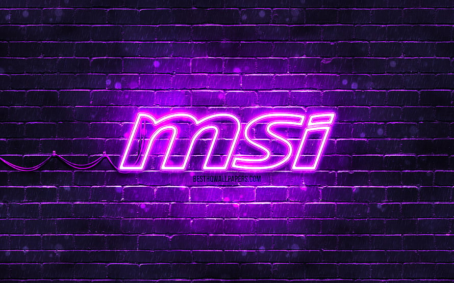 MSI Neon Logo Glowing in Purple on a Dark Brick Wall HD wallpaper