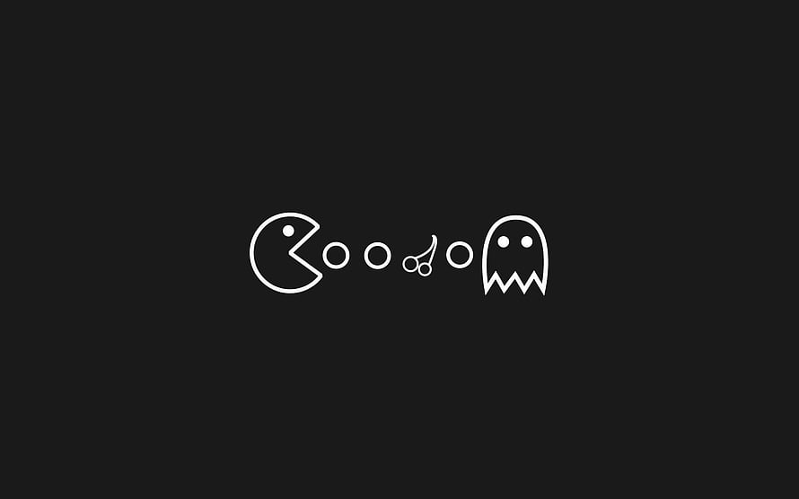 Minimalist Pac-Man and Ghost Line Art on Black Background, Technology Inspired Minimal ., Minimalist Geek HD wallpaper