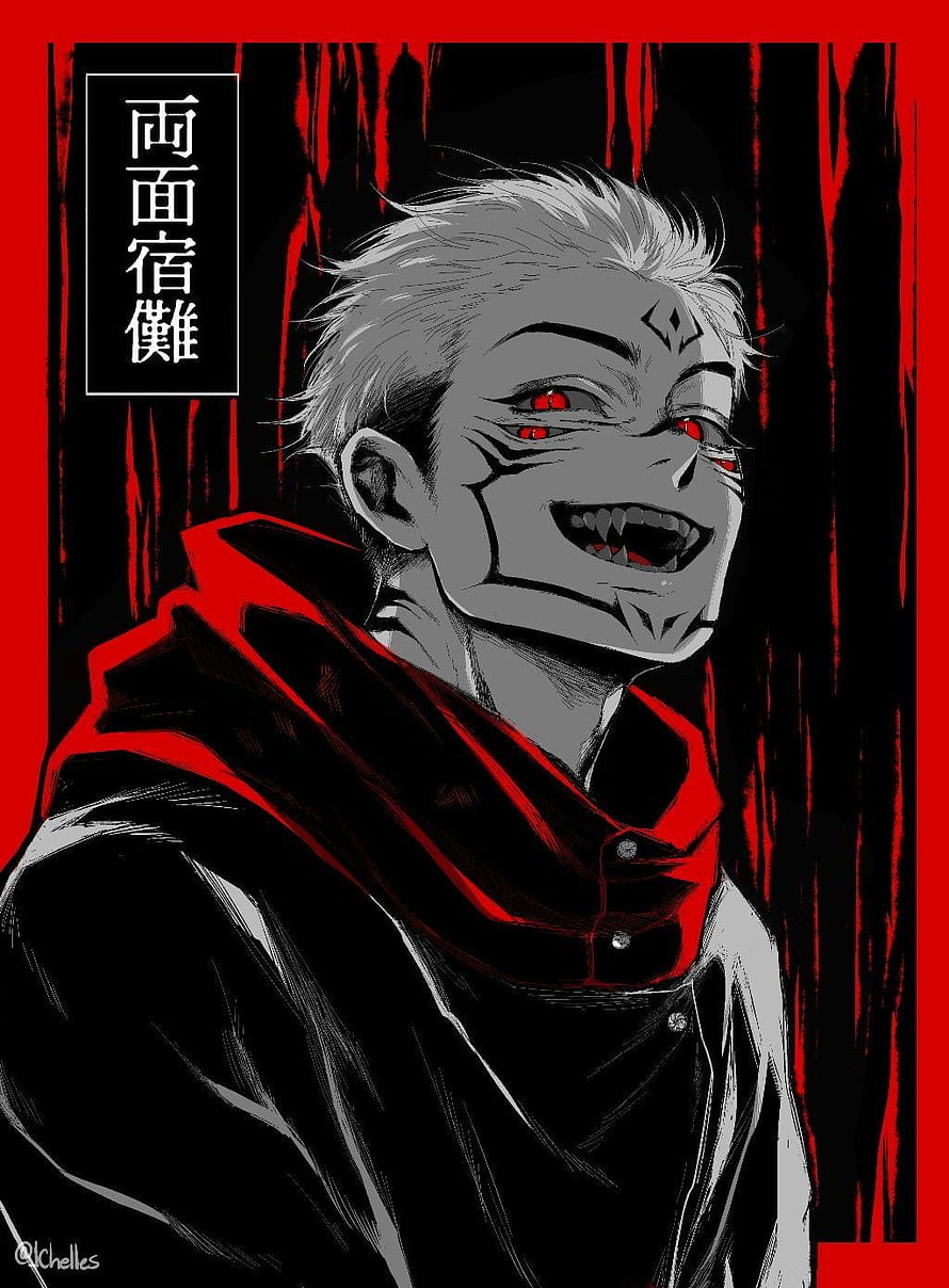 Ryomen Sukuna Jujutsu Kaisen Anime Character Portrait with Red Eyes and Dark Hood HD phone wallpaper