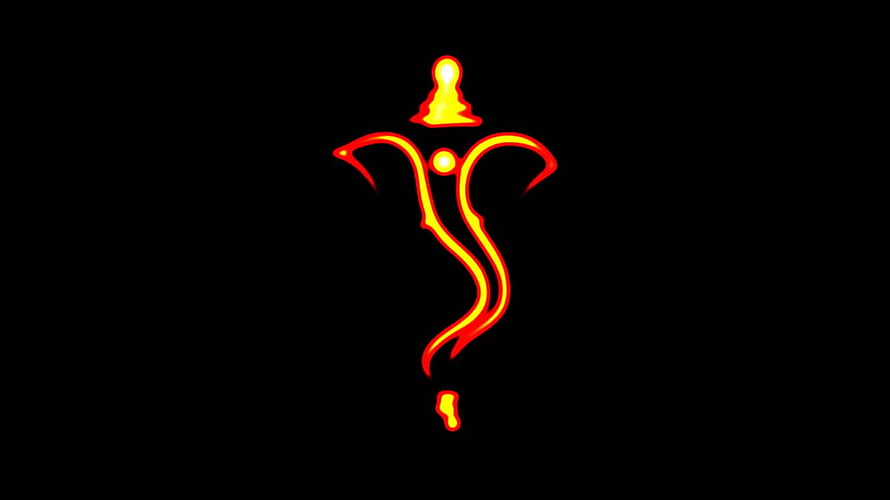 Glowing Neon Lord Ganesha Symbol on Black Background HD wallpaper