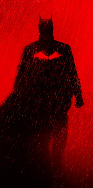 Batman Silhouette in Heavy Rain Against Red Background, The Batman, Superman, joker, DC HD phone wallpaper