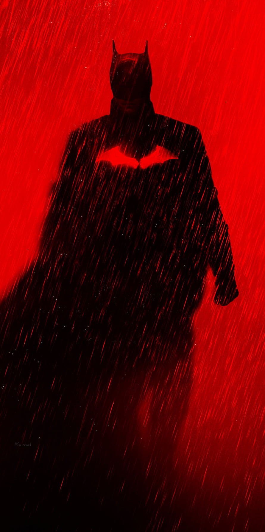 Batman Silhouette in Heavy Rain Against Red Background, The Batman, Superman, joker, DC HD phone wallpaper
